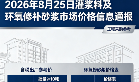 西秀2026年8月25日灌浆料及环氧修补砂浆市场价格信息通报